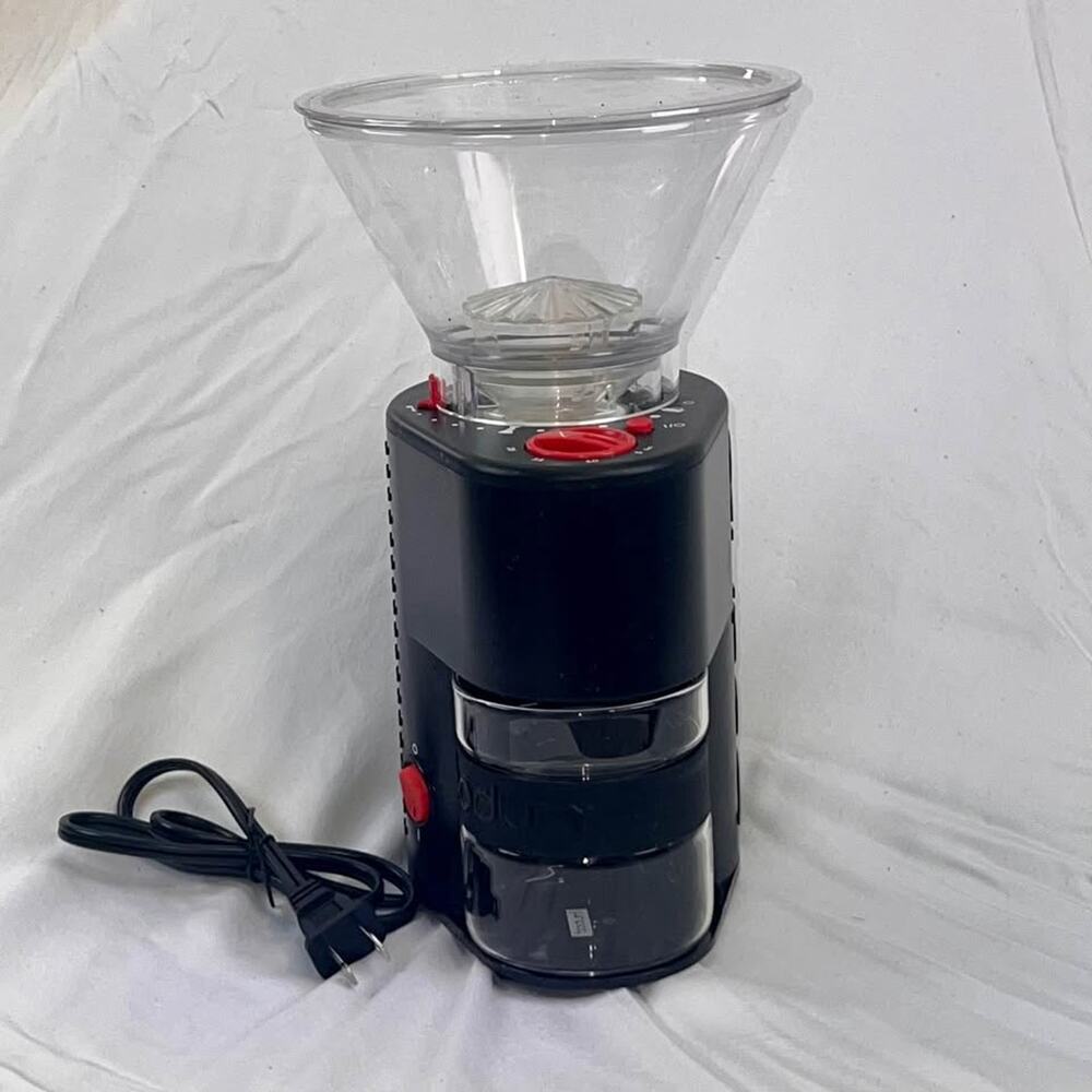 Bodum Bistro Electric Burr Coffee Grinder Black w/ Clear Hopper 7.75 oz Tested